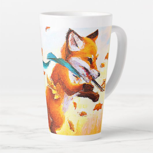 かわいい赤キツネで秋絵画シーズン。買今 カフェラテマグ (右アングル)