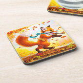 かわいい赤キツネで秋絵画シーズン。買今 コースター (左側)