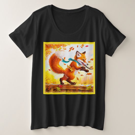 かわいい赤キツネで秋絵画シーズン。買今 プラスサイズTシャツ (デザイン正面)