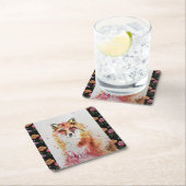 かわいい赤キツネと花飲み物用コースター スクエアペーパーコースター (インサイチュ)