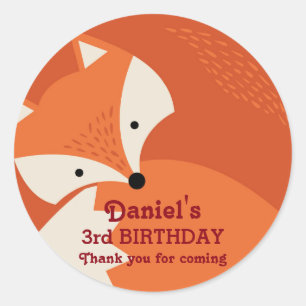 かわいい赤キツネアニメ動物誕生日シール ラウンドシール
