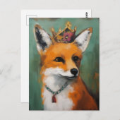 かわいい赤キツネインザクラウンとネックレス ポストカード (正面/裏面)