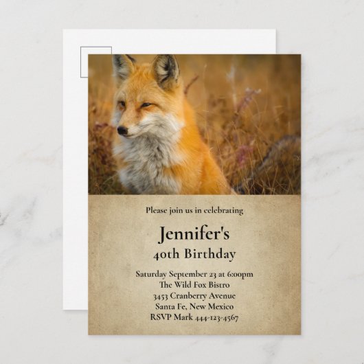 かわいい赤キツネウィルダネス自然写真誕生日 インビテーションポストカード (正面/裏面)