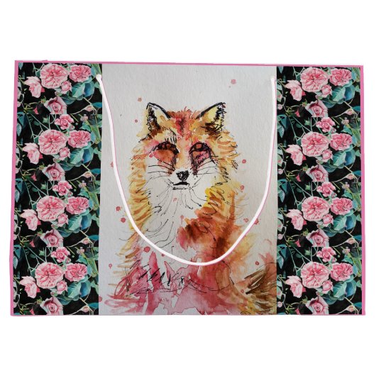 かわいい赤キツネウォーター絵画カラーズアート抱き枕 ラージペーパーバッグ (裏面)