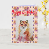 かわいい赤キツネフラワーフローラハッピーバースデーアートカード カード (黄色い花)