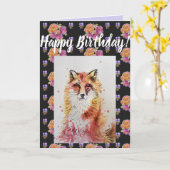 かわいい赤キツネフラワーフローラハッピーバースデーアートカード カード (黄色い花)
