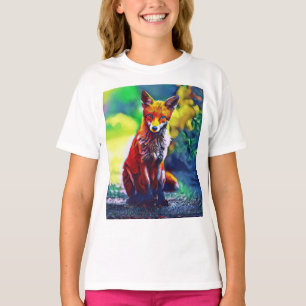 かわいい赤キツネポートレート絵画のデジタルアートTシャツ Tシャツ