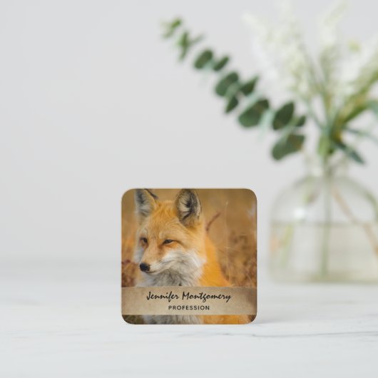 かわいい赤キツネワイルダネス自然写真 スクエア名刺 (スタンド正面)