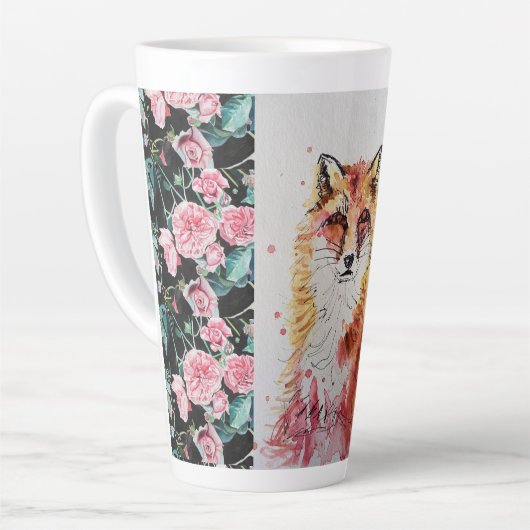 かわいい赤キツネ動物バラ水色ラテマグカップ カフェラテマグ (左アングル)