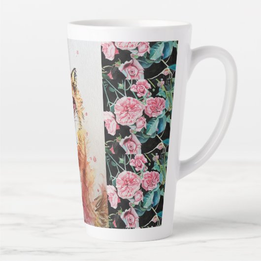 かわいい赤キツネ動物バラ水色ラテマグカップ カフェラテマグ (右)