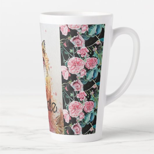 かわいい赤キツネ動物バラ水色ラテマグカップ カフェラテマグ (右)