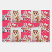 かわいい赤キツネ水彩レッドリリーフローラアート ラッピングペーパーシート (正面)