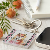 かわいい赤キツネ水色ピンクローズガールズレディース キーホルダー (正面右)