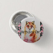 かわいい赤キツネ水色ピンクローズガールズレディース 缶バッジ (正面&裏面)