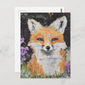 かわいい赤キツネ紫色の花混合メディア ポストカード (正面/裏面)