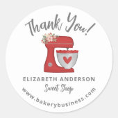 かわいい赤クリスマスミキサーベーカリービジネスサンキュー ラウンドシール (正面)