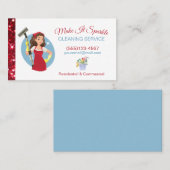 かわいい赤グリッター漫画メイド清掃サービス 名刺 (正面/裏面)