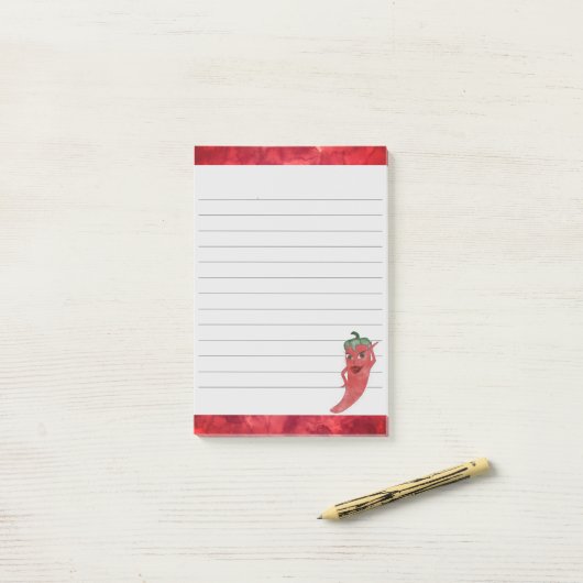 かわいい赤コショウの水絵画色の裏地 ポストイット (デスク上)