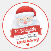 かわいい赤サンタクロースのクリスマスプレゼント ラウンドシール (正面)