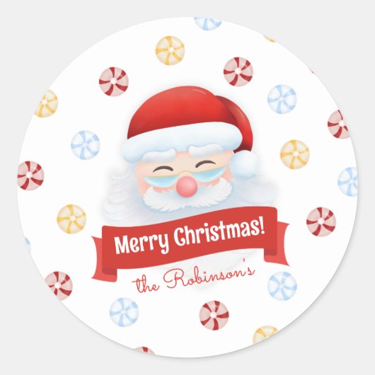 かわいい赤サンタクロースのクリスマスプレゼント ラウンドシール (正面)