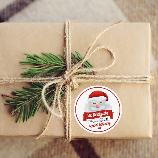 かわいい赤サンタクロースのクリスマスプレゼント ラウンドシール