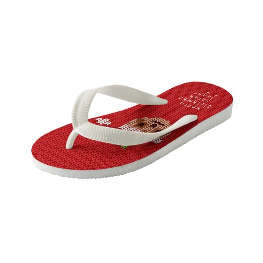 かわいい赤サンタスロースのパーソナライズされたクリスマスの休日 キッズビーチサンダル (アングル)