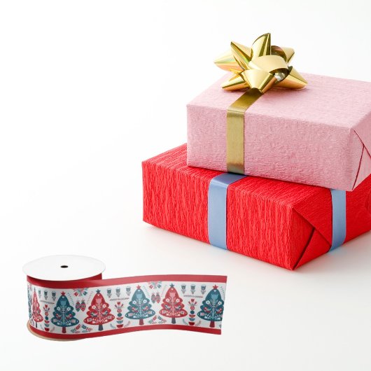 かわいい赤スカンジナビアのクリスマスツリーフォークアート サテンリボン