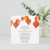 かわいい赤スタイリッシュ灯提灯ブライダルシャワー招待状 招待状 (スタンド正面)