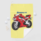 かわいい赤スポーツバイクの漫画 ゴルフタオル (インサイチュ)