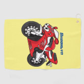 かわいい赤スポーツバイクの漫画 ゴルフタオル (横)