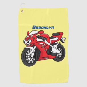 かわいい赤スポーツバイクの漫画 ゴルフタオル