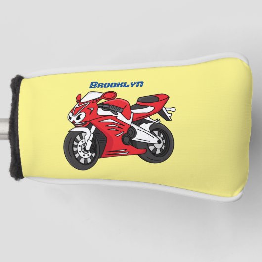 かわいい赤スポーツバイクの漫画 ゴルフヘッドカバー (正面)