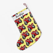 かわいい赤スポーツバイクの漫画 スモールクリスマスストッキング (裏面 (吊り時))