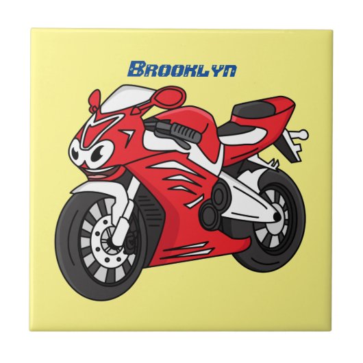 かわいい赤スポーツバイクの漫画 タイル (正面)