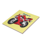 かわいい赤スポーツバイクの漫画 タイル (側面)