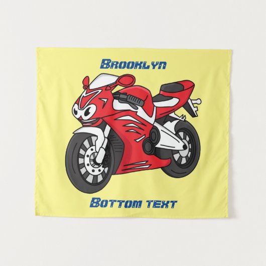 かわいい赤スポーツバイクの漫画 タペストリー (正面(横))