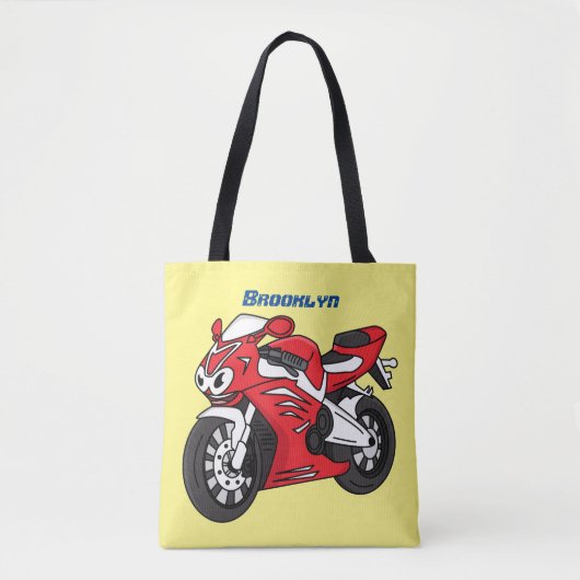 かわいい赤スポーツバイクの漫画 トートバッグ (正面)