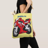 かわいい赤スポーツバイクの漫画 トートバッグ (クローズアップ)