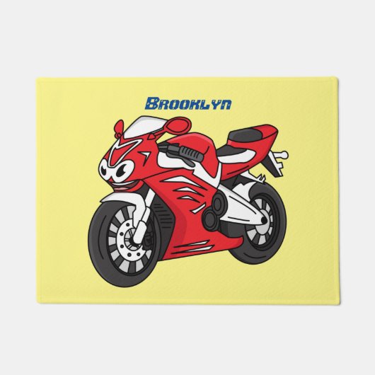 かわいい赤スポーツバイクの漫画 ドアマット (正面)