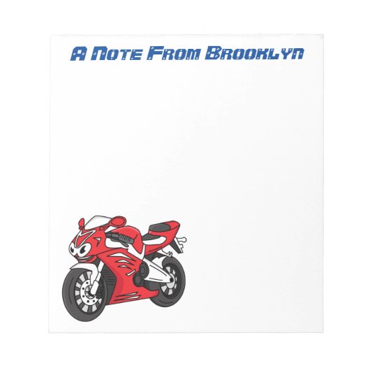 かわいい赤スポーツバイクの漫画 ノートパッド (正面)