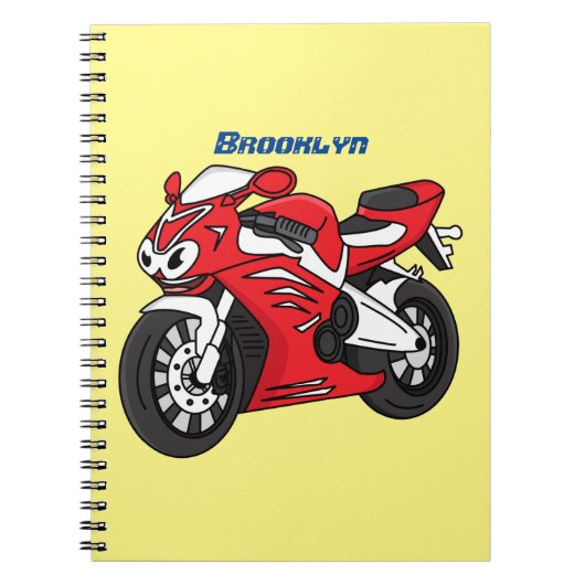 かわいい赤スポーツバイクの漫画 ノートブック (正面)
