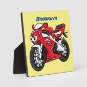 かわいい赤スポーツバイクの漫画 フォトプラーク (正面)