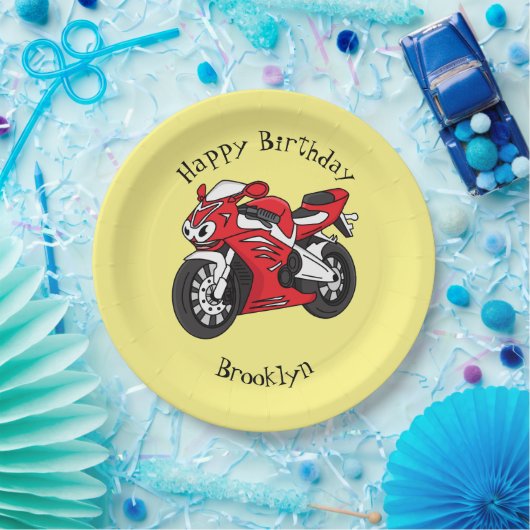 かわいい赤スポーツバイクの漫画 ペーパープレート (パーティー)