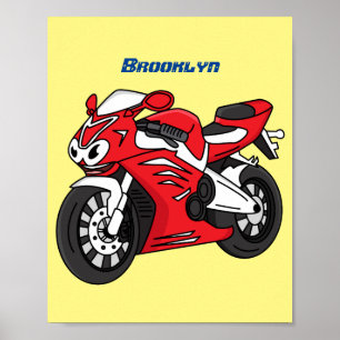 かわいい赤スポーツバイクの漫画 ポスター