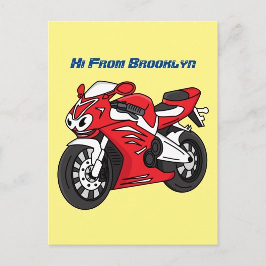 かわいい赤スポーツバイクの漫画 ポストカード (正面)