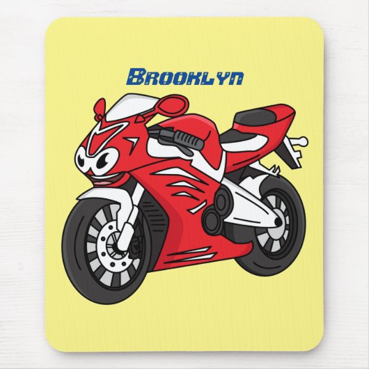 かわいい赤スポーツバイクの漫画 マウスパッド (正面)