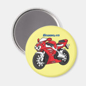 かわいい赤スポーツバイクの漫画 マグネット (正面/裏面)