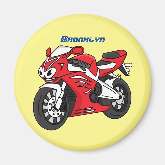 かわいい赤スポーツバイクの漫画 マグネット (正面)