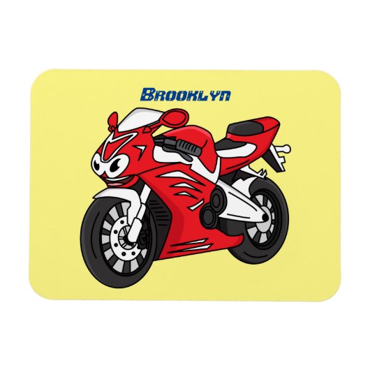 かわいい赤スポーツバイクの漫画 マグネット (横)