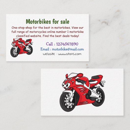 かわいい赤スポーツバイクの漫画 名刺 (正面/裏面)